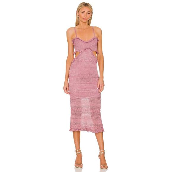 MISA LOS ANGELES Skye Midi Dress Rose Knit Cut-Out Sleeveless Stretch Small NEW - Picture 2 of 12